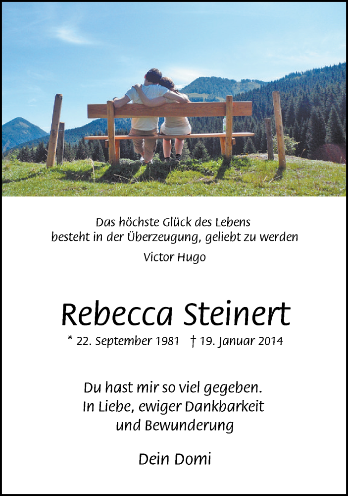  Traueranzeige für Rebecca Steinert vom 22.01.2014 aus Neue Westfälische