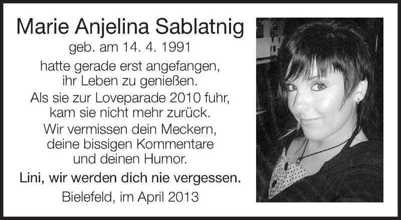  Traueranzeige für Marie Anjelina Sablatnig vom 13.04.2013 aus Neue Westfälische