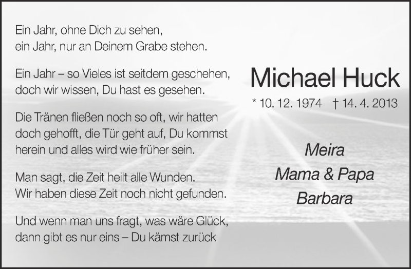  Traueranzeige für Michael Huck vom 14.04.2014 aus Neue Westfälische