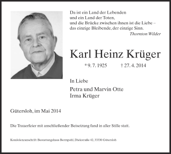 Traueranzeige von Karl Heinz Krüger von Neue Westfälische