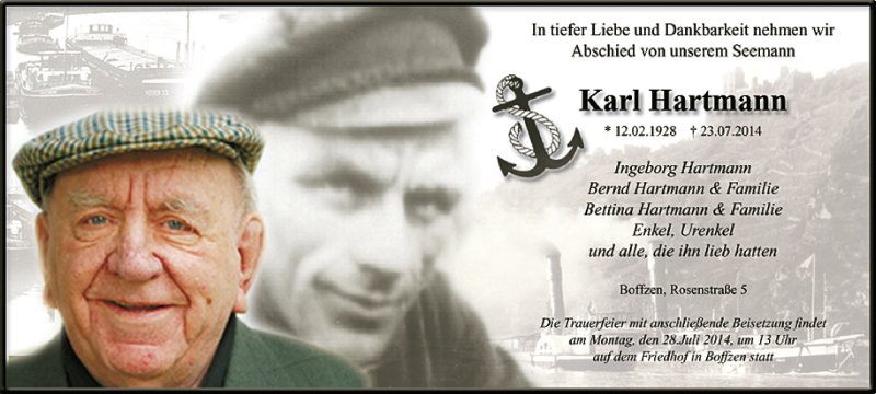  Traueranzeige für Karl Hartmann vom 26.07.2014 aus Neue Westfälische