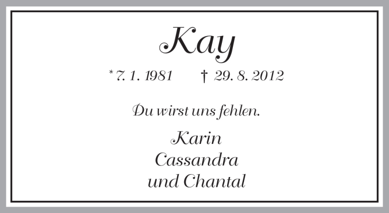  Traueranzeige für Kay - Baby Albrecht vom 05.09.2012 aus Neue Westfälische
