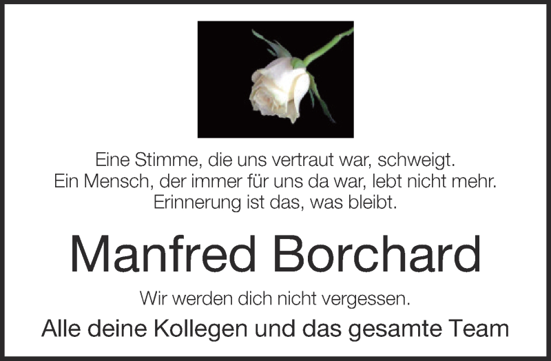  Traueranzeige für Manfred Borchard vom 22.11.2014 aus Neue Westfälische
