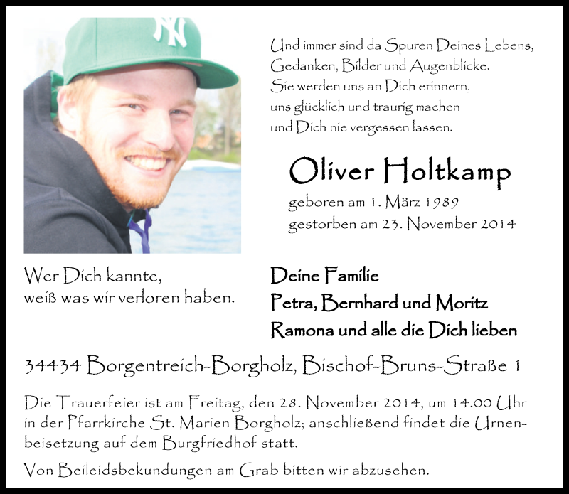  Traueranzeige für Oliver Holtkamp vom 25.11.2014 aus Neue Westfälische