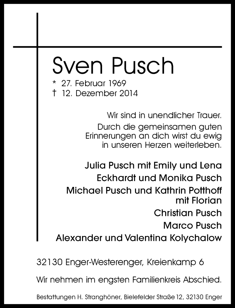  Traueranzeige für Sven Pusch vom 18.12.2014 aus Neue Westfälische