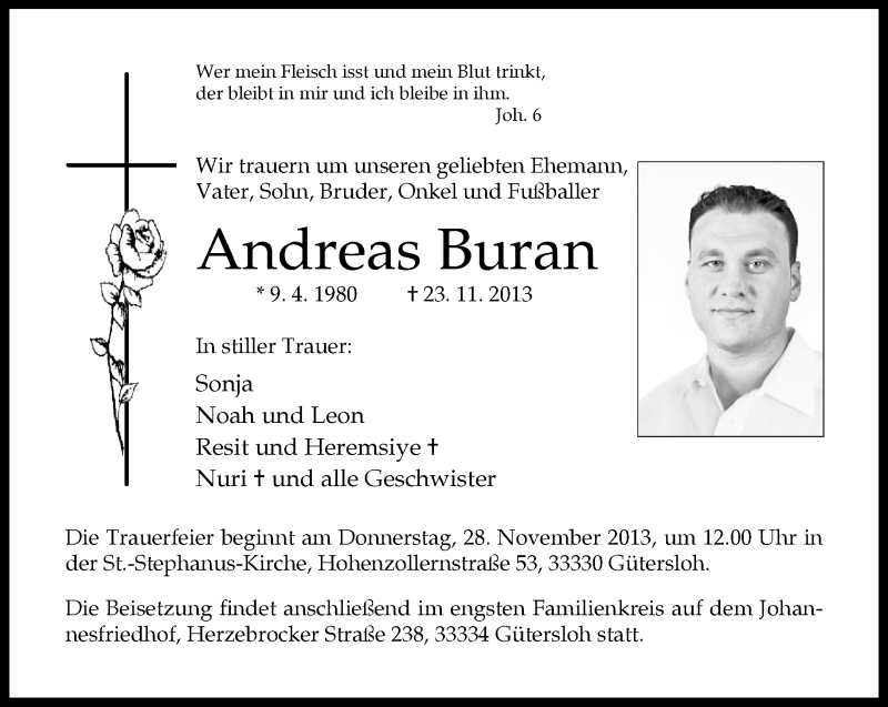  Traueranzeige für Andreas Buran vom 27.11.2013 aus Neue Westfälische