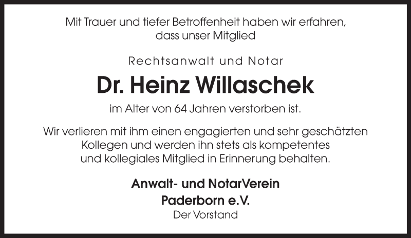 Traueranzeige für Heinz Willaschek vom 20.12.2013 aus Neue Westfälische