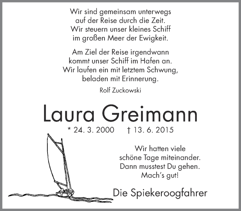  Traueranzeige für Laura Greimann vom 18.06.2015 aus Neue Westfälische