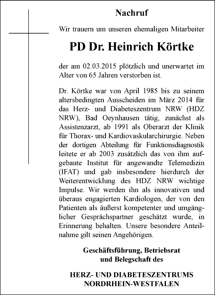  Traueranzeige für Heinrich Körtke vom 04.03.2015 aus Neue Westfälische