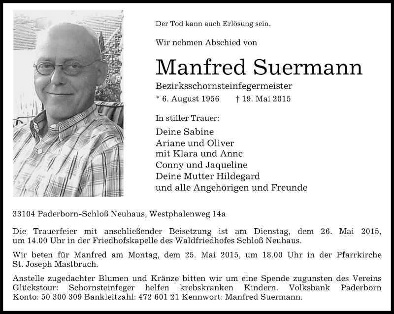  Traueranzeige für Manfred Suermann vom 23.05.2015 aus Neue Westfälische