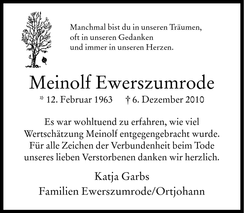  Traueranzeige für Meinolf Ewerszumrode vom 15.01.2011 aus Neue Westfälische