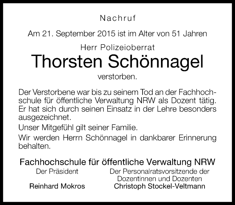  Traueranzeige für Thorsten Schönnagel vom 26.09.2015 aus Neue Westfälische