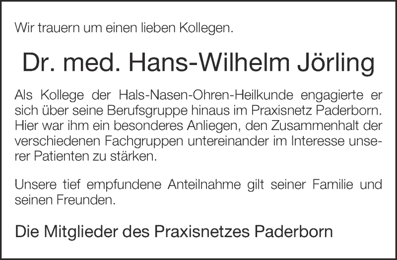  Traueranzeige für Hans-Wilhelm Jörling vom 25.01.2016 aus Neue Westfälische