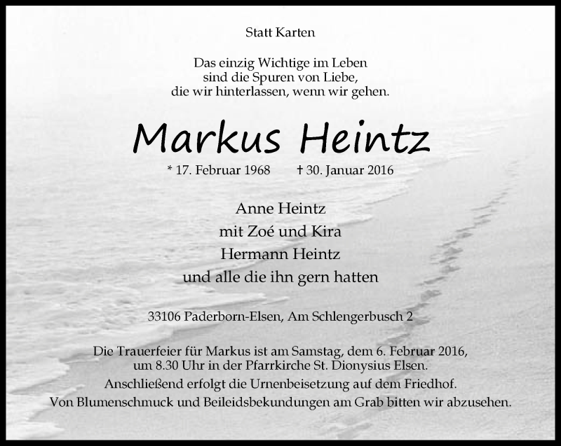  Traueranzeige für Markus Heintz vom 02.02.2016 aus Neue Westfälische