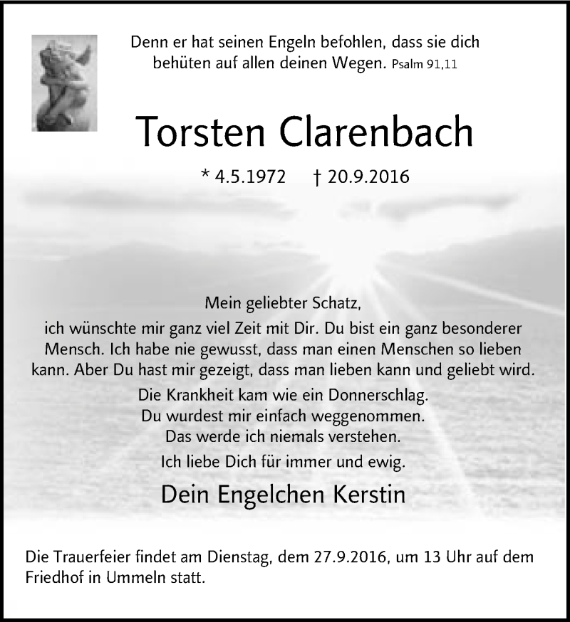  Traueranzeige für Torsten Clarenbach vom 24.09.2016 aus Neue Westfälische