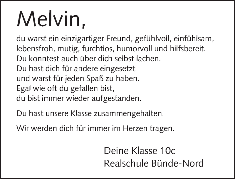  Traueranzeige für Melvin Trundle vom 03.02.2017 aus Neue Westfälische
