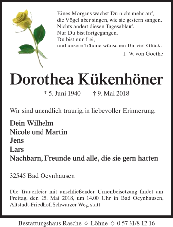 Traueranzeige von Dorothea Kükenhöner von Neue Westfälische