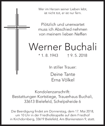 Traueranzeige von Werner Buchali von Neue Westfälische
