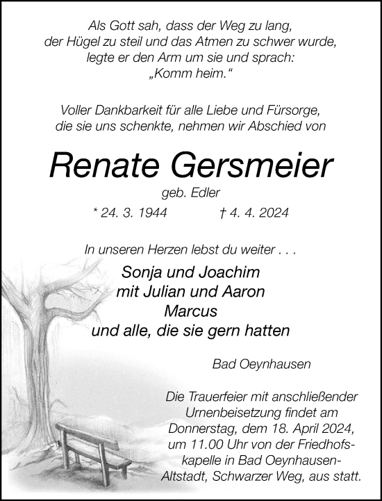 Traueranzeige von Renate Gersmeier