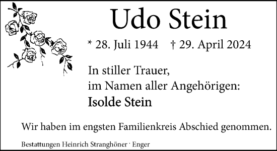 Traueranzeige von Udo Stein von Neue Westfälische