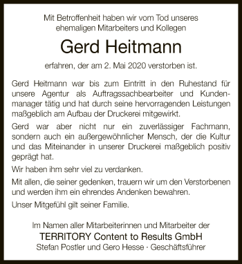 Traueranzeige von Gerd Heitmann von Neue Westfälische