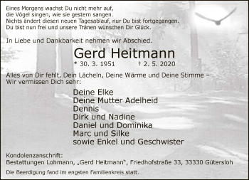 Traueranzeige von Gerd Heitmann von Neue Westfälische