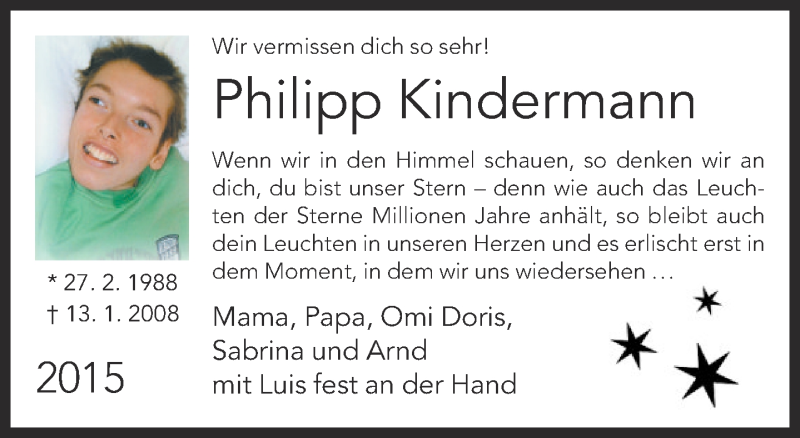 Traueranzeige für Philipp Kindermann vom 13.01.2015 aus Neue Westfälische