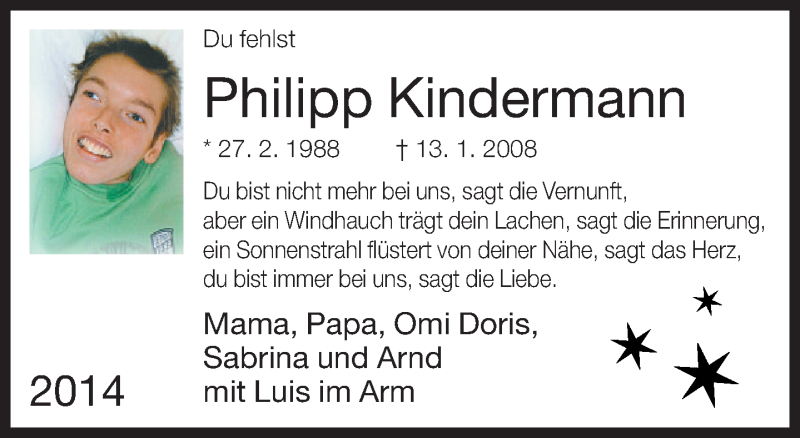  Traueranzeige für Philipp Kindermann vom 13.01.2014 aus Neue Westfälische