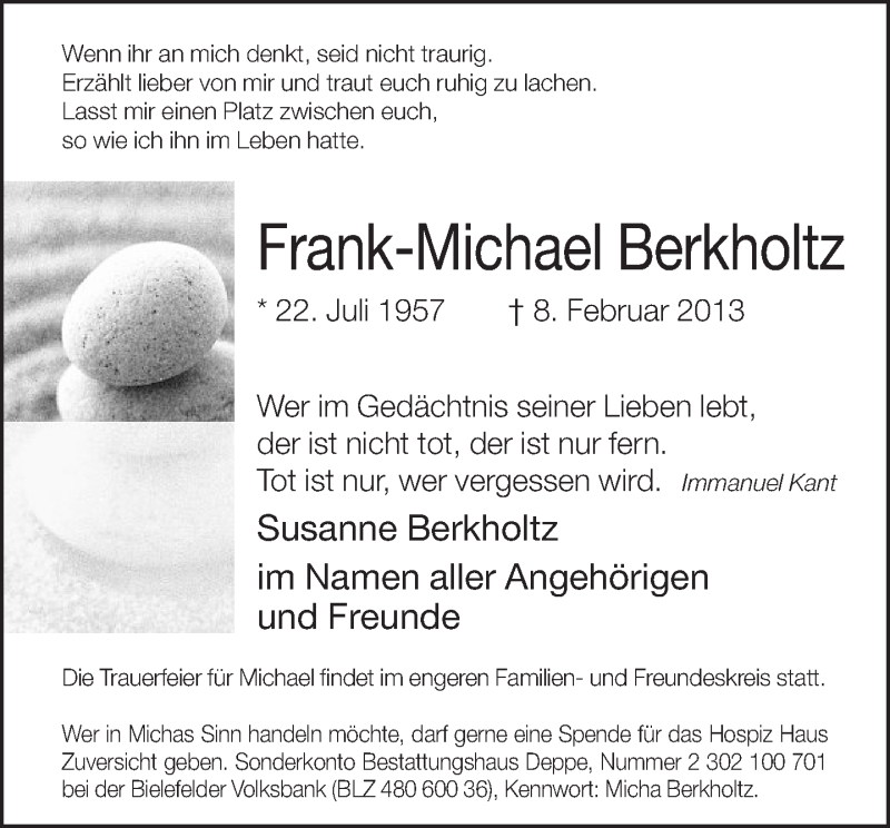  Traueranzeige für Frank-Michael Berkholtz vom 12.02.2013 aus Neue Westfälische