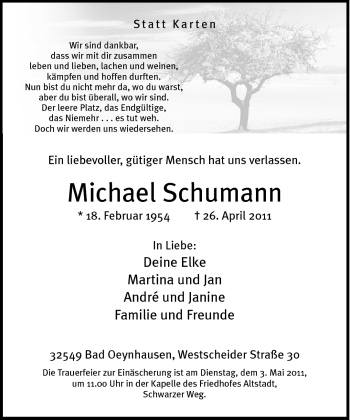 Traueranzeige von Michael Schumann von Neue Westfälische