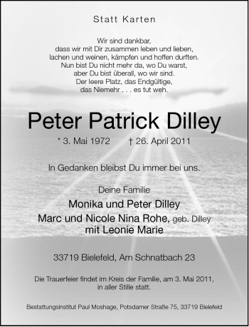 Traueranzeige von Peter Patrick  Dilley von Neue Westfälische