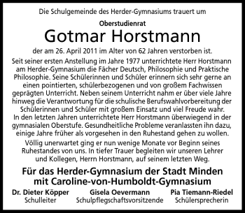 Traueranzeige von Gotmar Horstmann von Neue Westfälische