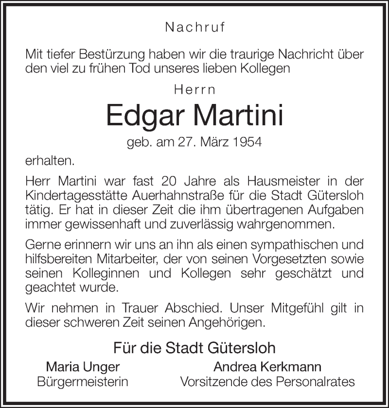  Traueranzeige für Edgar Martini vom 05.06.2013 aus Neue Westfälische