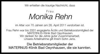 Traueranzeige von Monika Rehn von Neue Westfälische