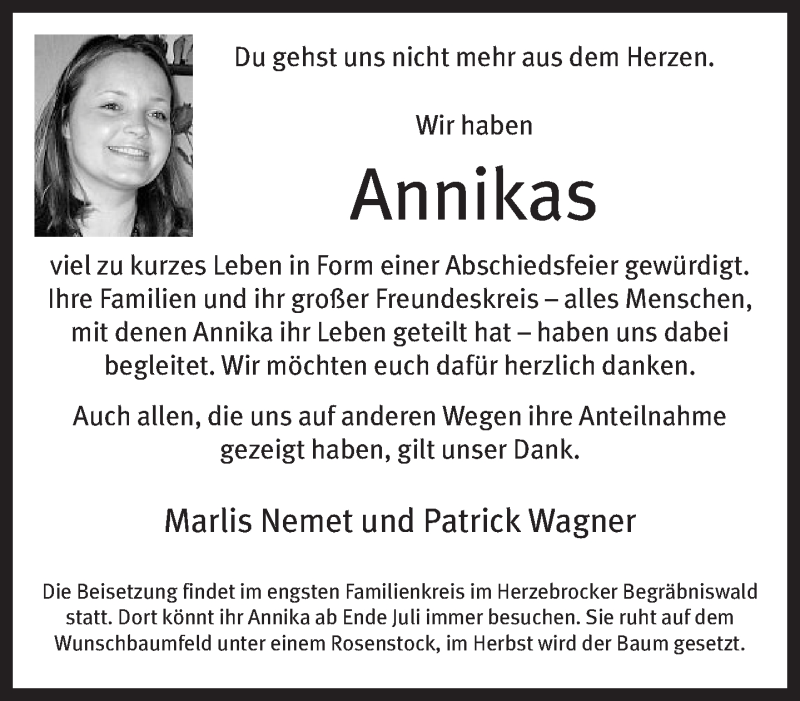  Traueranzeige für Annika Nemet vom 26.06.2013 aus Neue Westfälische