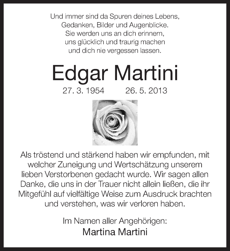 Traueranzeige für Edgar Martini vom 29.06.2013 aus Neue Westfälische