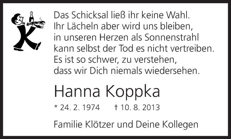  Traueranzeige für Hanna Koppka vom 15.08.2013 aus Neue Westfälische