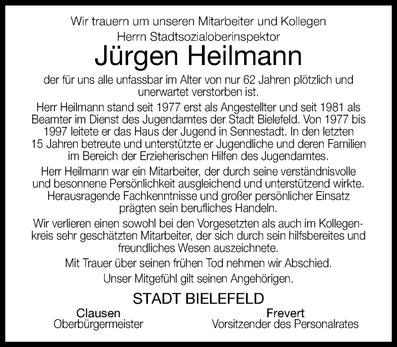  Traueranzeige für Jürgen Heilmann vom 24.09.2014 aus Neue Westfälische