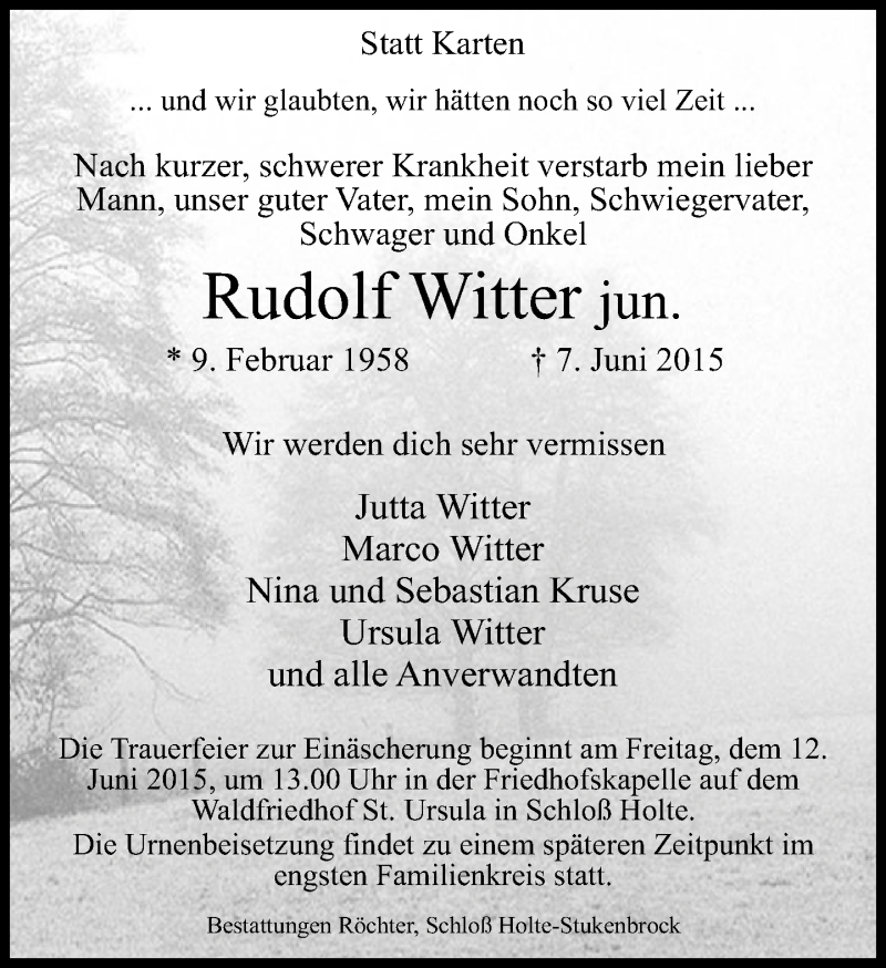  Traueranzeige für Rudolf Witter vom 09.06.2015 aus Neue Westfälische