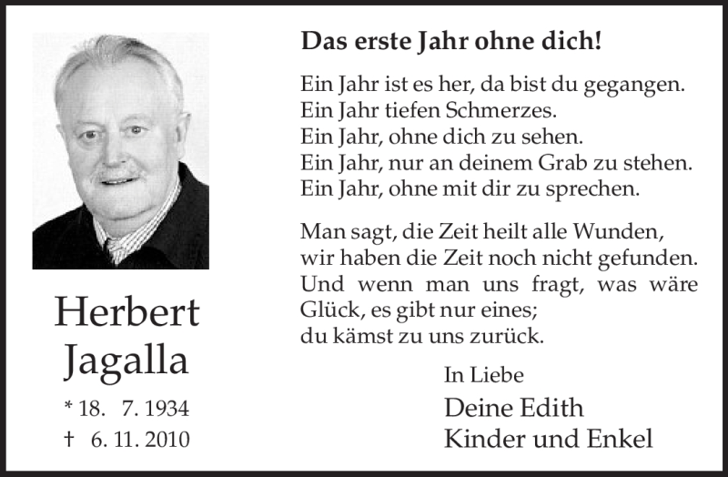  Traueranzeige für Herbert Jagalla vom 07.11.2011 aus Neue Westfälische