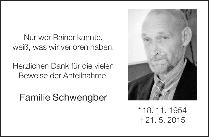  Traueranzeige für Rainer Schwengber vom 20.06.2015 aus Neue Westfälische