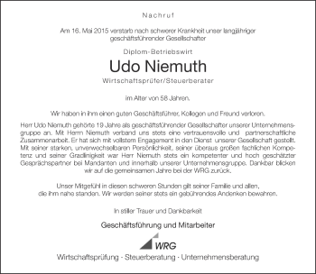 Traueranzeige von Udo Niemuth von Neue Westfälische