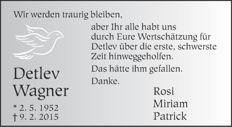  Traueranzeige für Detlev Wagner vom 06.03.2015 aus Neue Westfälische