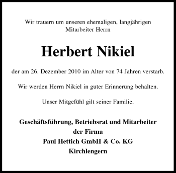 Traueranzeige von Herbert Nikiel von Neue Westfälische