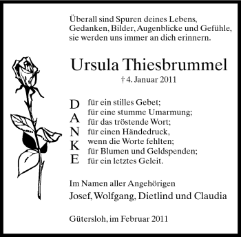 Traueranzeige von Ursula Thiesbrummel von Neue Westfälische