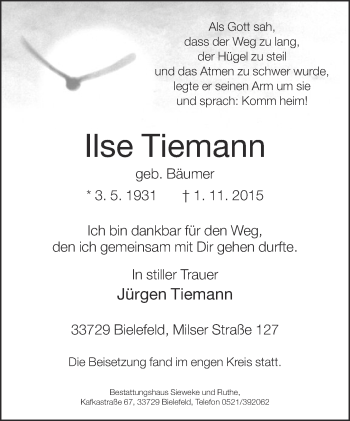 Traueranzeige von Ilse Tiemann