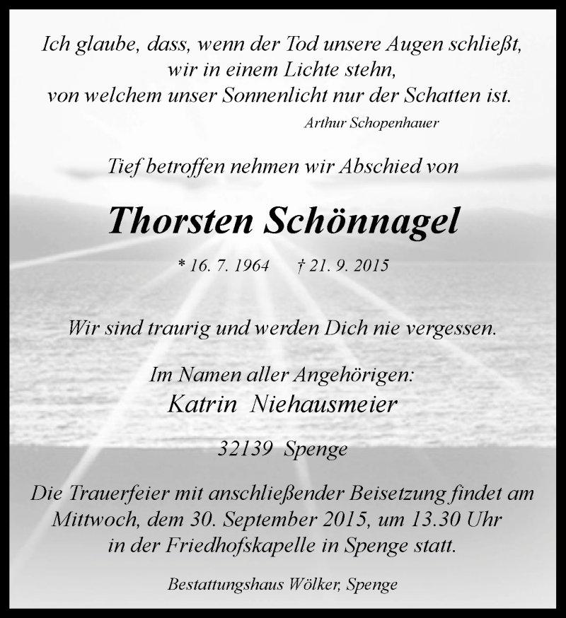  Traueranzeige für Thorsten Schönnagel vom 24.09.2015 aus Neue Westfälische