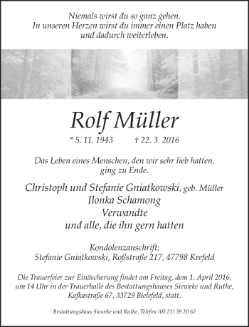 Traueranzeige von Rolf Müller