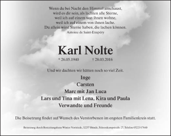 Traueranzeige von Karl Nolte von Neue Westfälische