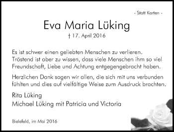 Traueranzeige von Eva Maria Lüking